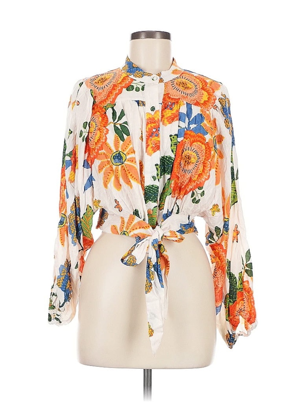 Anthropologie Artelier Nicole Miller Floral Boho Tie-Front Crop Blouse Size